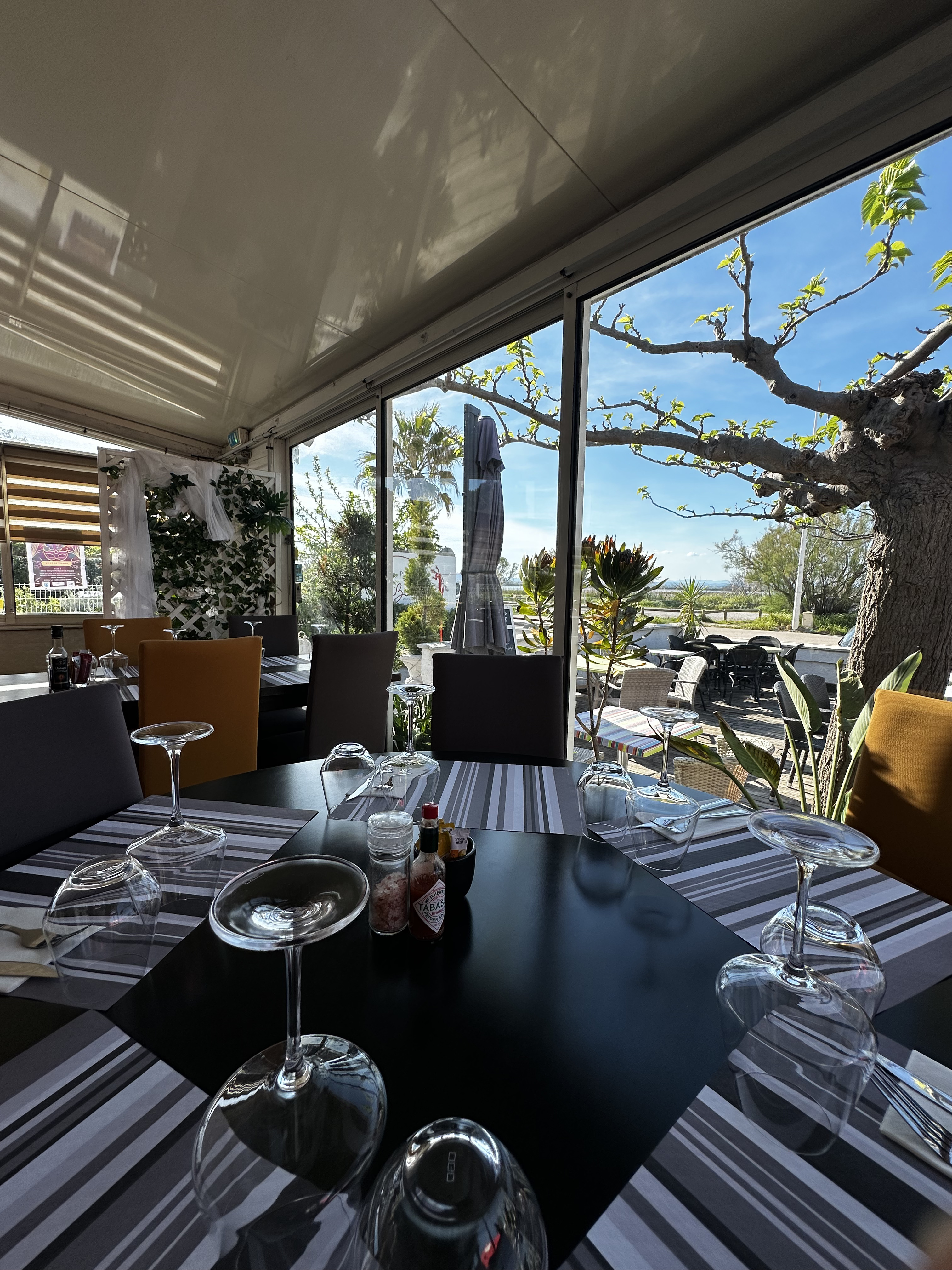 Vue de la terrasse du restaurant Portugril à Palavas-les-Flots